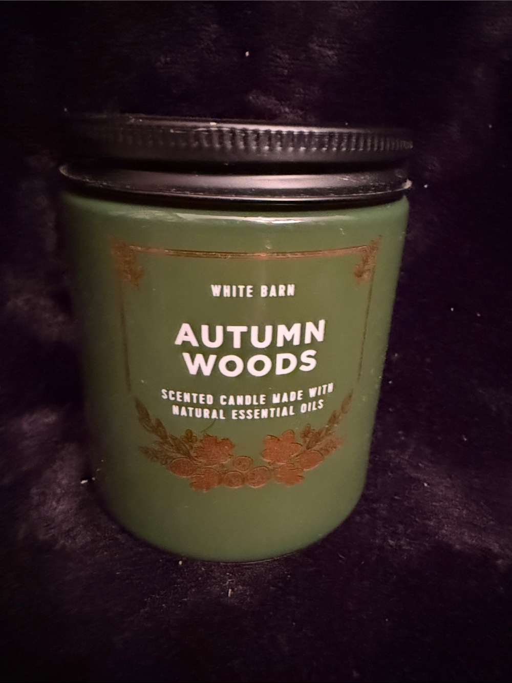 White Barn Autumn Woods Green Jar Candle